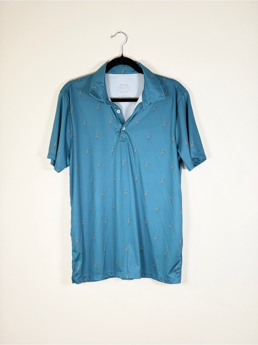 Huk Men's Teal Short Sleeve Polo with Subtle Pattern